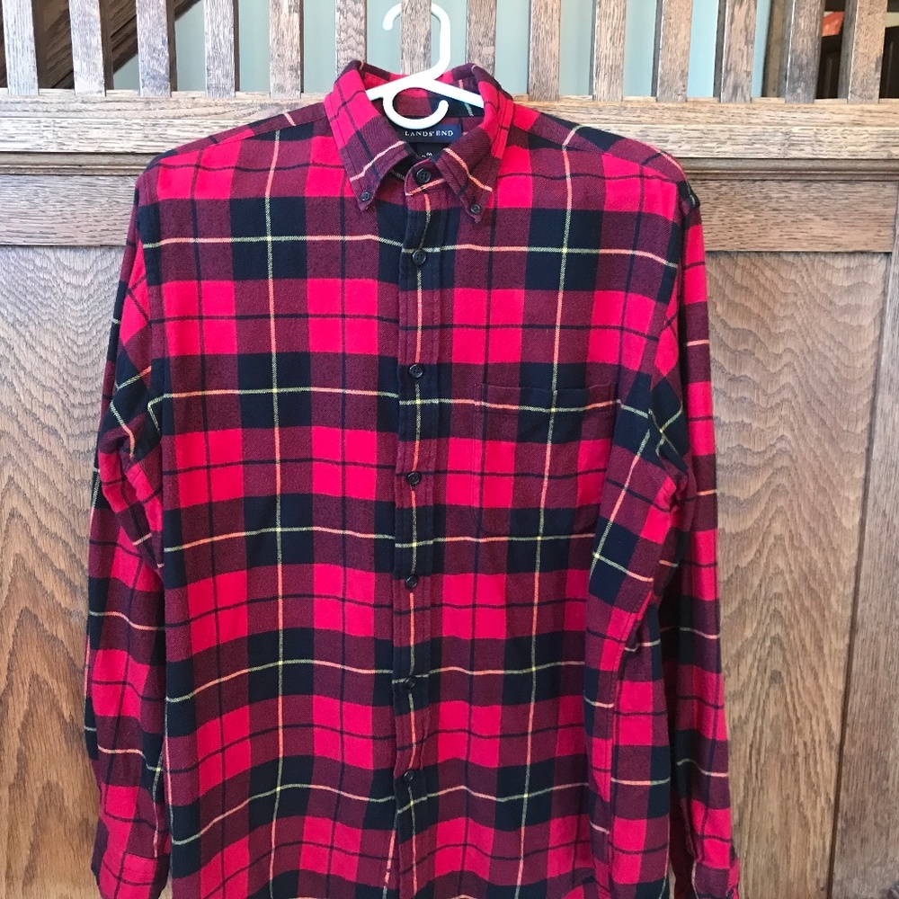 Lands’ End Classic Red Flannel Shirt sz M